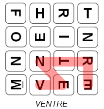 Exemple de mot valide au jeu de Boggle