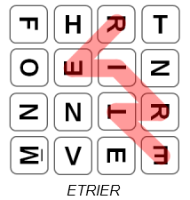 Exemple de mot valide au jeu de Boggle